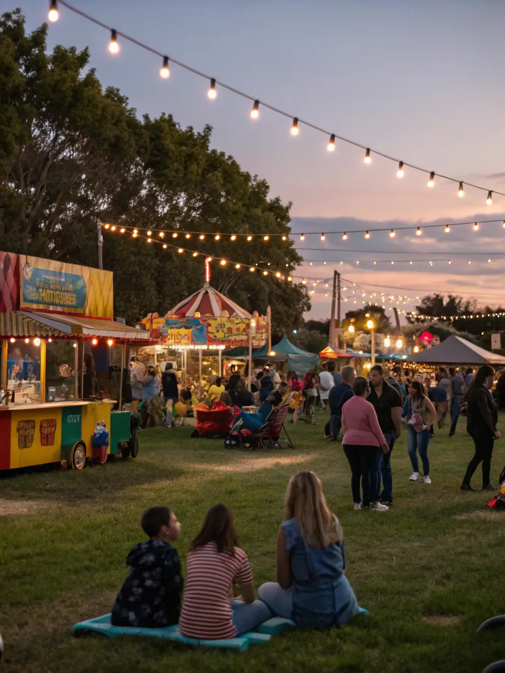 An image depicting an outdoor country-themed festival organized by the Western Country Club, with people enjoying food, music, and various activities.