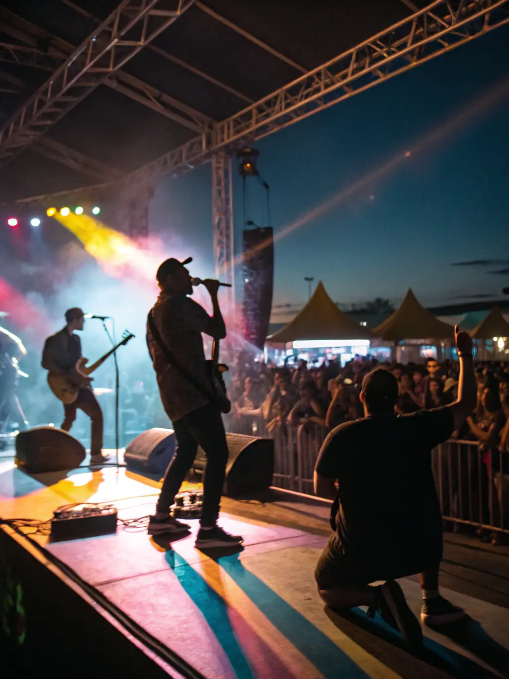 A vibrant image capturing the energy of a live country music concert at the Western Country Club, featuring a band on stage and an enthusiastic audience.