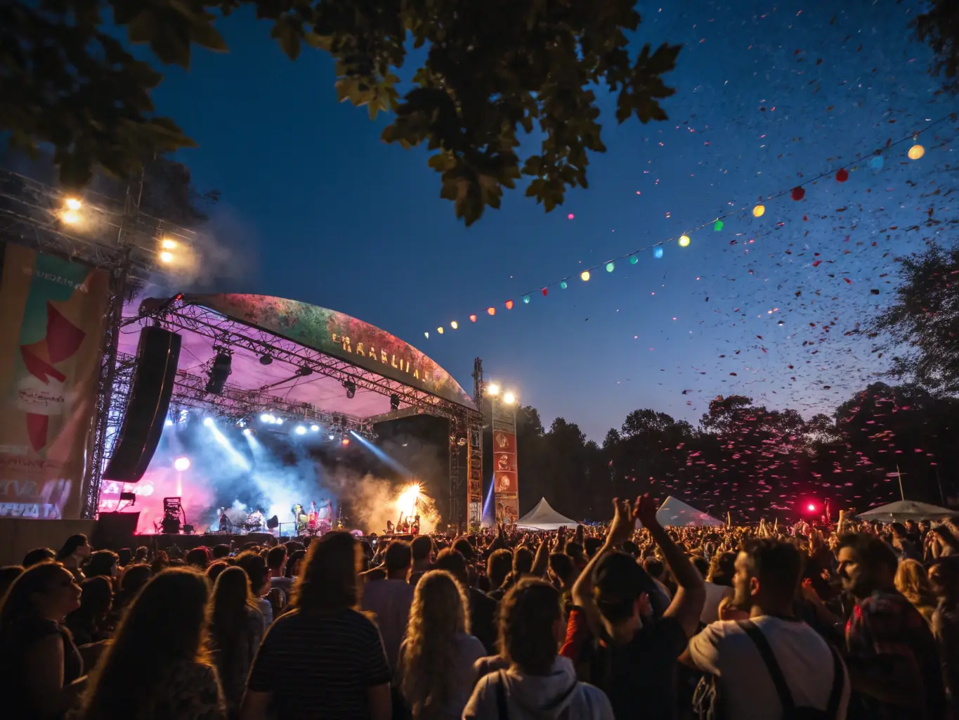 A group of people enjoying a country music outdoor festival with tents, music stages, and dancing, highlighting the community spirit of WCC outdoor events and trips.